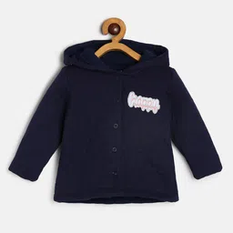 MINI KLUB Girls Navy Blue & White Cotton Lightweight Tailored Jacket with Patchwork-picture-20
