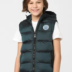 Jack & Jones Junior Boys Green Sleeveless Hooded Puffer Jacket-picture-42
