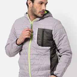 Campus Sutra Men Grey Colourblocked Windcheater Outdoor Padded Jacket-image-97