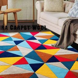 IMRA CARPET Red Geometric Anti-Skid Woollen Shaggy Carpet-picture-23