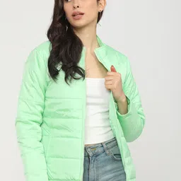 Tokyo Talkies Women Mint Green Floral Puffer Jacket with Embroidered-picture-20