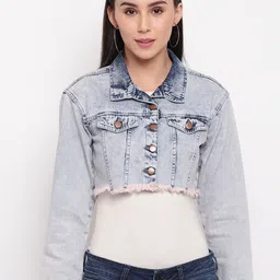 TALES & STORIES Women Washed Lightweight Crop Denim Jacket-picture-39