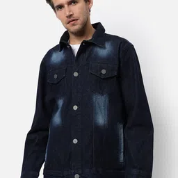 Campus Sutra Men Blue Washed Windcheater Outdoor Denim Jacket image 1