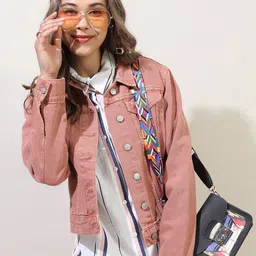 Tokyo Talkies Women Pink Solid Denim Jacket-picture-16