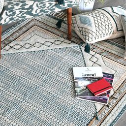 Art Avenue Off White & Teal Green Printed Cotton Carpet-picture-29