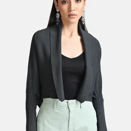 Kazo Women Black Acrylic Lightweight Crop Open Front Jacket-picture-6