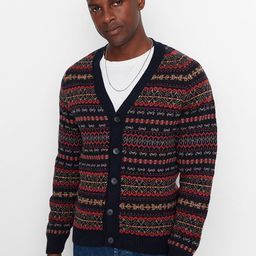 Trendyol Men Navy Blue Printed Cardigan Sweater-picture-25