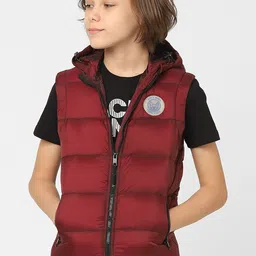Jack & Jones Junior Boys Maroon Sleeveless Hooded Puffer Jacket-picture-42