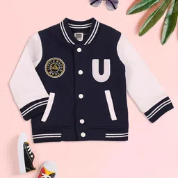 MeeMee Boys Blue Windcheater and Water Resistant Varsity Jacket with Patchwork-picture-34