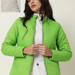 RAREISM Women Green & Beige Reversible Puffer Jacket-image-8