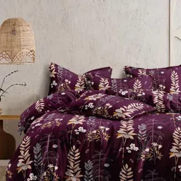 Banchmark Home Furnishings Purple & Peach-Coloured Floral 200 TC King Bedsheet with 2 Pillow Covers-image-61