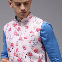SHOWOFF Men Pink Printed Woven Nehru Jackets-picture-26