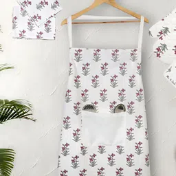 Texstylers White & Pink 5 Pieces Floral Printed Pure Cotton Kitchen Linen Set-image-70