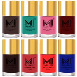 MI FASHION Set of 8 Velvet Matte Long Lasting Nail Polish 9.9 ml Each-Coffee 02 - Blue 06 - Baby Pink 07 - Red 08 - Dark Brown 09 - Peach 10 - Orange 11 - Blue 19-picture-19