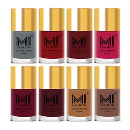 MI FASHION Set Of 8 Velvet Matte Long Lasting Nail Polish - 9.9ml Each-picture-37