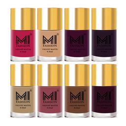 MI FASHION Set of 8 Velvet Matte Long Lasting Nail Polish 9.9 ml Each-Pink 24 - Nude 28 - Purple 29 - Purple 30 - Nude 32 - Tan 33 - Nude 34 - Wine 37-picture-10