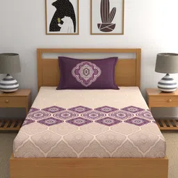 Dreamscape Purple 140TC Single Bedsheet With 1 Pillow Cover-image-6