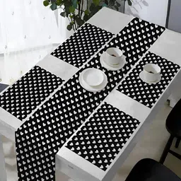 OASIS Black & White 5 Pieces Printed Cotton Table Mats with Runner-image-94