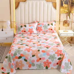 JC HOME Pink & Green Floral 210 TC Queen Bedsheet-picture-15