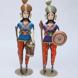 decorum Chowkidar Set Of 2 Multicolour Iron Figurines image 3