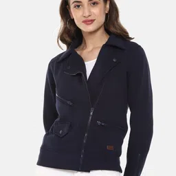 Campus Sutra Women Navy Blue Windcheater Tailored Jacket with Zip Detail image 1