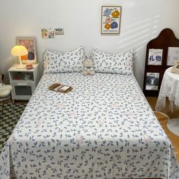 JC HOME Off White & Blue Floral 144 TC King Bedsheet with 2 Pillow Covers-picture-15