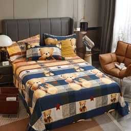 JC HOME Blue & Brown Conversational 220 TC King Bedsheet with 2 Pillow Covers-picture-12