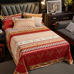 JC HOME Red & Beige Conversational Cotton 220 TC King Bedsheet with 2 Pillow Covers-picture-29