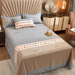 JC HOME Grey & Brown Striped Single Bedsheet with 2 Pillow Covers-picture-17