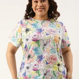 MARCA Bold Women Floral Printed Extended Sleeves Sublimation Pockets T-shirt image 1
