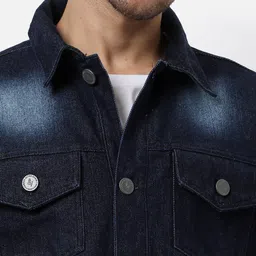 Campus Sutra Men Blue Washed Windcheater Outdoor Denim Jacket image 3