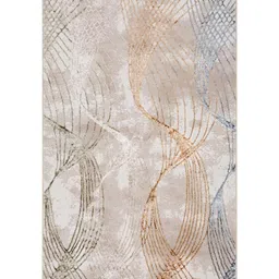 Sapana Carpet-Mats Beige & Blue Abstract Printed Anti Skid Contemporary Carpet image 3