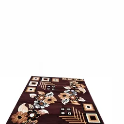 Safiya Carpet Brown & White Floral Printed Water Resistant Carpets image 4