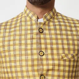 Vastraa Fusion Men Yellow Checked Pure Cotton Woven Nehru Jackets image 2