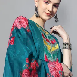 SheWill Floral Embroidered Regular Gotta Patti Kurta With Trousers & Dupatta image 2