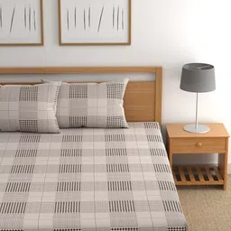 CHHAVI INDIA Brown & White Geometric 210 TC Queen Bedsheet with 2 Pillow Covers image 3