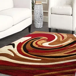 SANA CARPET Brown & Red Abstract Printed Anti-Skid Silk Carpet image 5