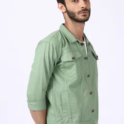 VOXATI Men Green Denim Jacket image 3