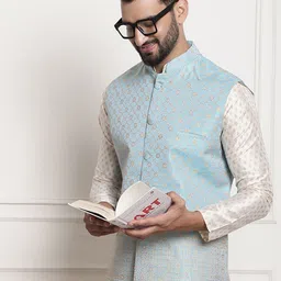 SOJANYA Ethnic Motifs Mandarin Collar Woven Design Nehru Jackets image 3