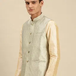 here&now x sanwara Sanwara Men Green Printed Woven Nehru Jackets image 2