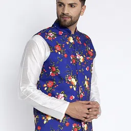 Benstoke Men Blue & Red Printed Woven Nehru Jacket image 2