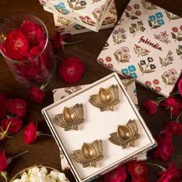 Fabindia Set Of 4 Lotus Diya Gift Set image 3