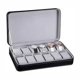 KriShyam Black 12 Slot Zipper Portable Watch Display Box image 3
