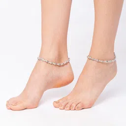 Digital Dress Room Silver-Toned & Plated Oxidised Fish Design Anklets image 3