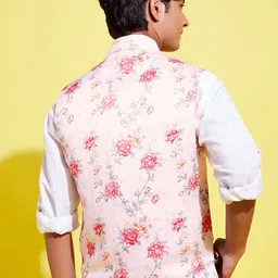 VASTRAMAY Boys Peach-Colored Printed Woven Nehru Jackets image 2