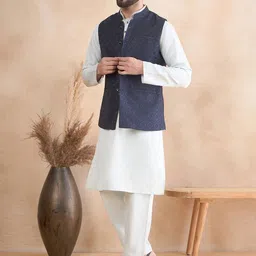 House of Pataudi jacquard Woven Design Nehru Jacket with Zari work image 2