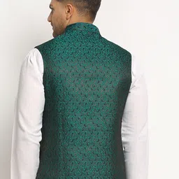 TREEMODA Men Green & Black Woven Design Nehru Jackets image 4