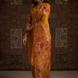 Indo Era Floral Embroidered Kurta with Trousers & With Dupatta image 4