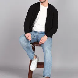 Alan Jones Stand Collar Long Sleeves Corduroy Bomber Jacket image 4