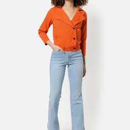 Campus Sutra Women Orange Windcheater CropDenim Jacket image 2